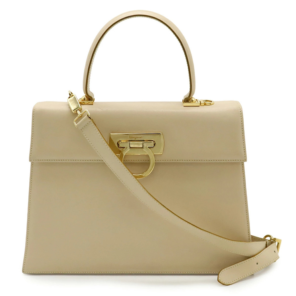 Salvatore Ferragamo Gancini 2way Shoulder Bag Leather Beige Cream